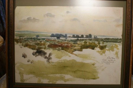 PETER HURD (1904 - 1984) WATERCOLOR ON PAPER NEW MEXICO: Signed and captioned lower right, 'Field Shelter for a Mural Panel, 1968.' Measures 10.25 x 14 inches.