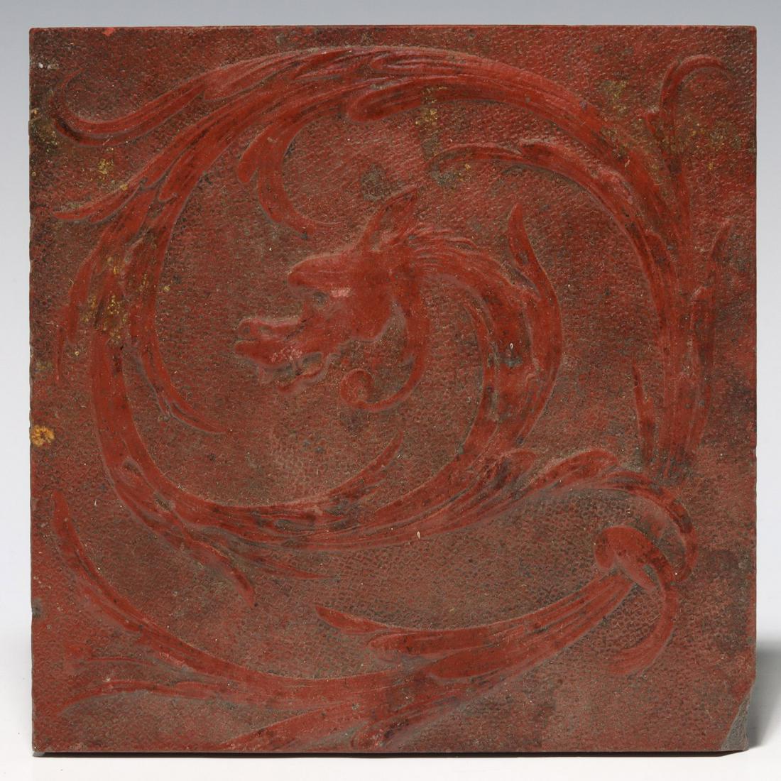 VICTORIAN REDWARE ART POTTERY TILE WITH DRAGON: We happily provide seamless in-house packing and shipping services on nearly everything we sell. Until further notice, we cannot offer international shipping in-house.