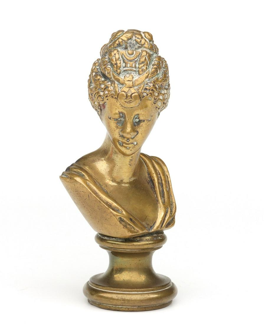 A MADAME POMPADOUR ANTIQUE FIGURAL BRASS WAX SEAL (1 of 10)