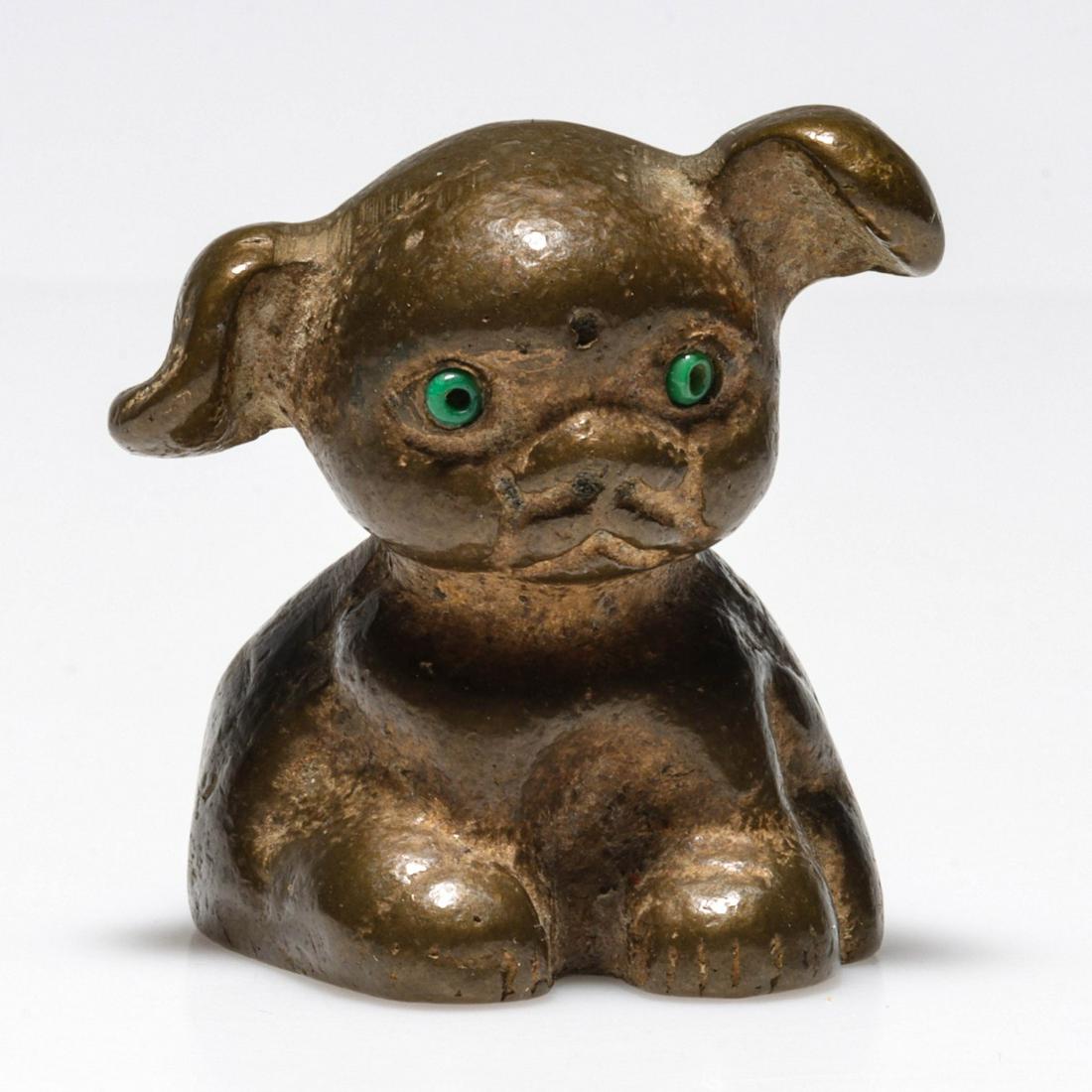 BRASS PUP PAPERWEIGHT WITH INLAID GLASS BEAD EYES (1 of 5)