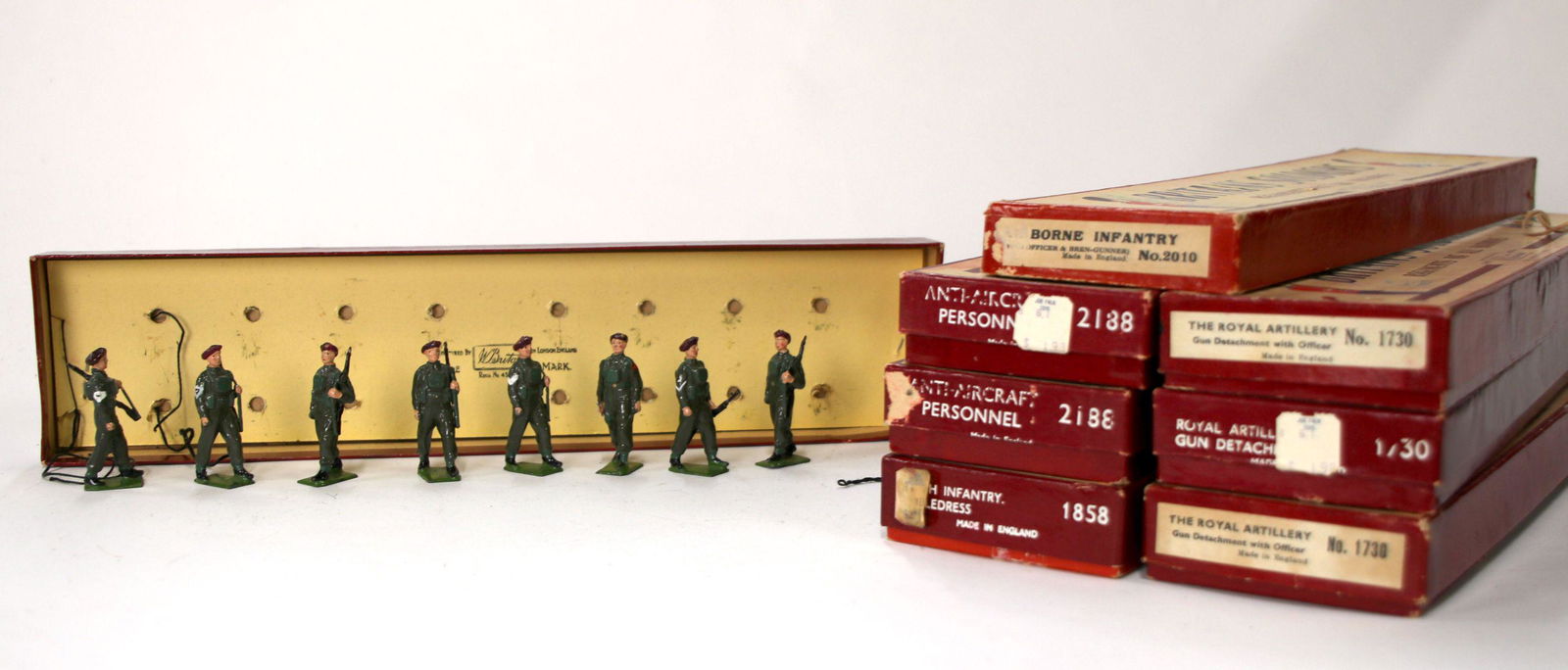 SEVEN SETS OF BRITAINS SOLDIERS WITH R.O.A.N BOXES (1 of 8)