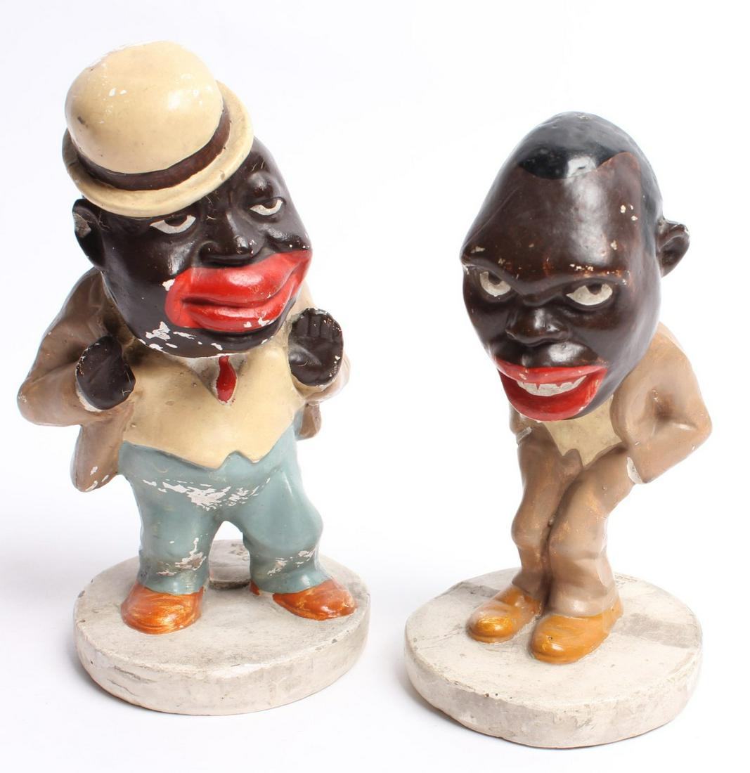 A COLLECTION OF 1930s AMOS AND ANDY COLLECTIBLES: The collection, headlined by a pair of chalk figures with good original paint, is offered as shown. Chalk figures measures 7.75 x 4 x 3.5 and 6.75 x 3.52 inches. Without proof of exemption,, be aware 