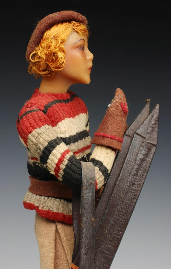 A 1920s FRENCH WAX FASHIONABLE LADY WITH SKIS DOLL (1 of 20)