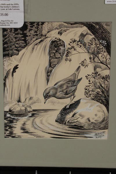 BERNARD MARTIN EN GRISALLE ILLUSTRATION KC ARTIST: Signed lower right corner, Martin worked from the '40s to the '70s, illustrating many of his brother's children's books. 10.5 x 9.5 inch sight size, matted and framed. Not examined outside of frame, a