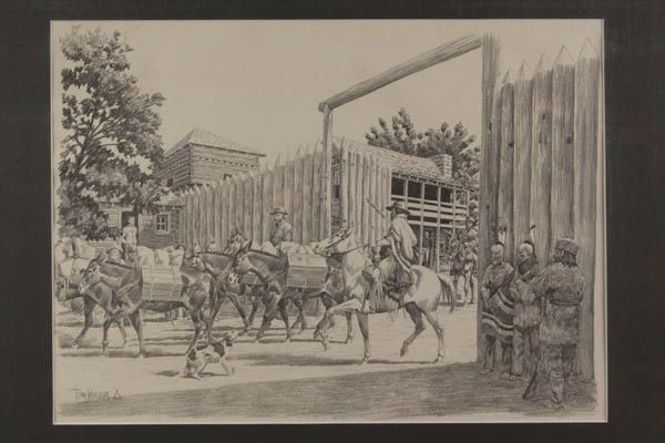 TWO TOM PHILLIPS LITHOGRAPHS, FT OSAGE & HANNIBAL BRIDG: Includes 'Fort Osage,' 13.5 x 18.5 inch sight size in mat, plus 'Hannibal Bridge,' 12 x 19 inch sight size in mat, neither examined outside of wrapping, both appear excellent.