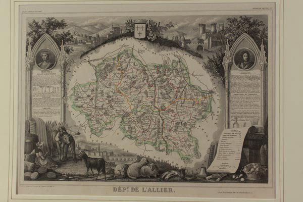 CIRCA 1849 MAP OF L'ALLIER FROM ATLAS NATIONAL: Published by A. Combette, engraved by V. LeVasseur. Matted, 12.25 x 16.5 inch sight size. Not examined outside of shrink wrap, appears excellent.