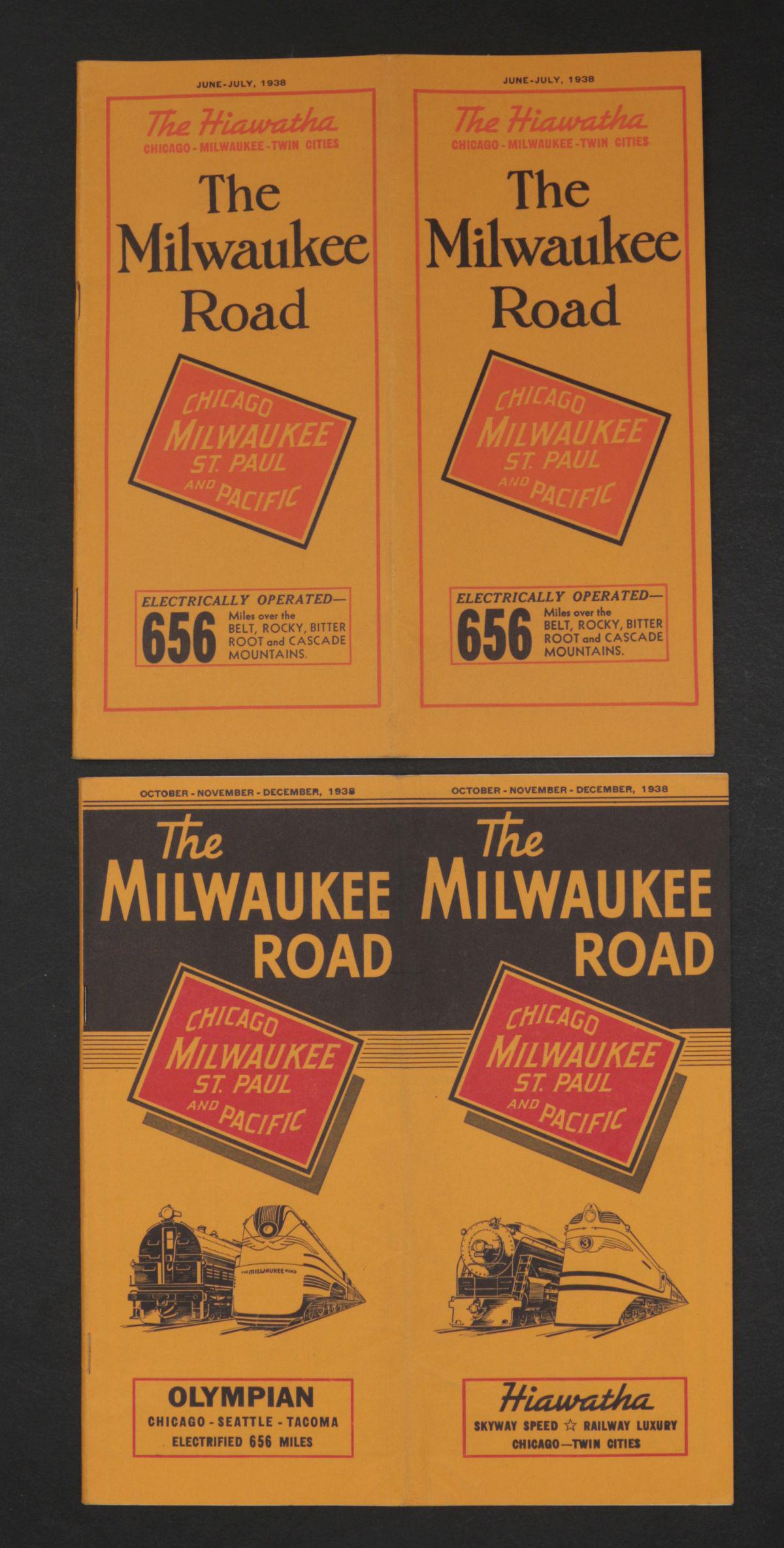 TEN PIECES OF C.M.St.P.&P. HIAWATHAS RAILROAD EPHEMERA: Most single lots can ship via USPS priority mail for $23.00 plus insurance. Multiple lots can and will be combined which will raise the price. Example of 4 standard lots going to California is $19.09 