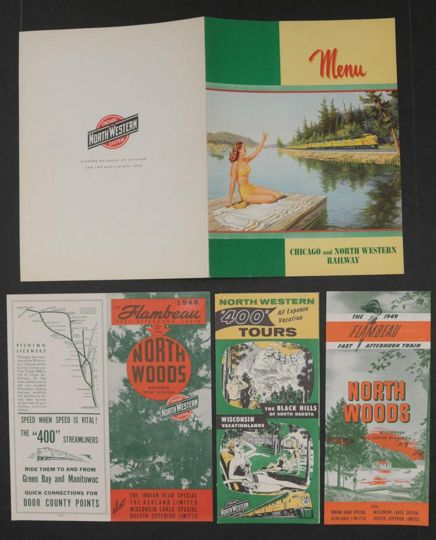 24 PIECES OF CHICAGO NORTHWESTERN RAILROAD EPHEMERA: Most single lots can ship via USPS priority mail for $23.00 plus insurance. Multiple lots can and will be combined which will raise the price. Example of 4 standard lots going to California is $19.09 