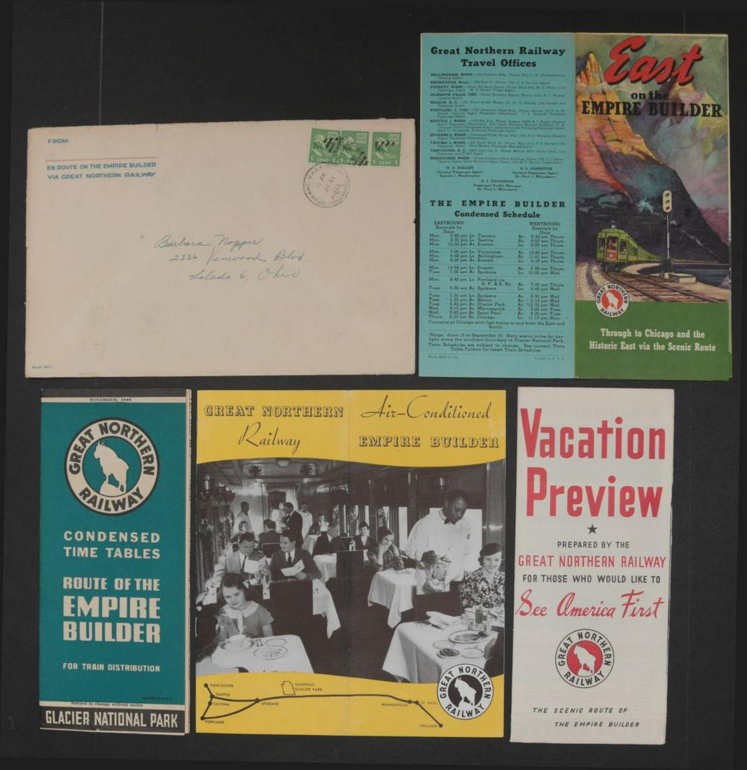 20 PIECES OF GREAT NORTHERN RAILROAD EPHEMERA: Most single lots can ship via USPS priority mail for $23.00 plus insurance. Multiple lots can and will be combined which will raise the price. Example of 4 standard lots going to California is $19.09 