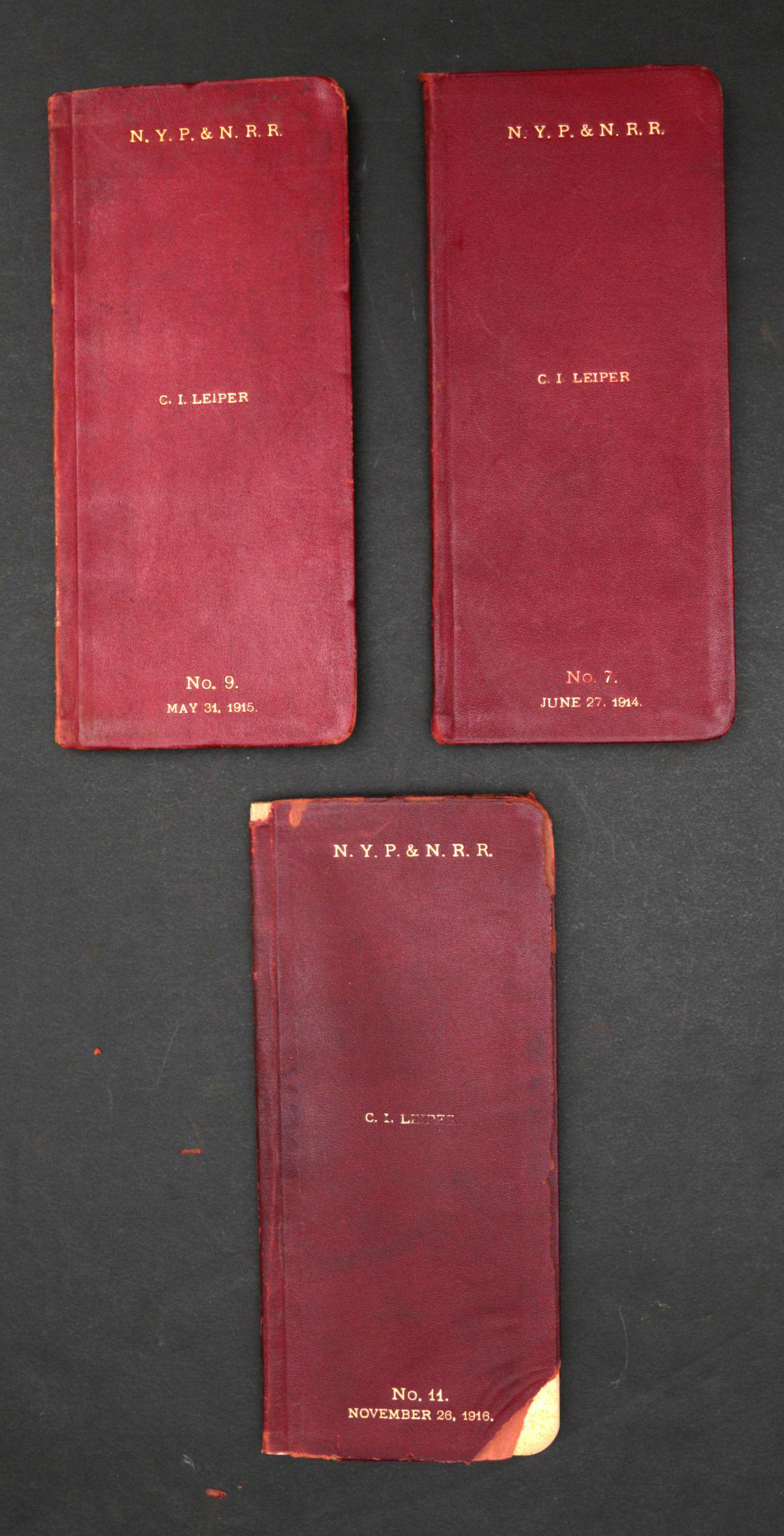 N.Y.P & N. RR LEATHER TIMETABLES FOR C. I. LEIPER (1 of 2)