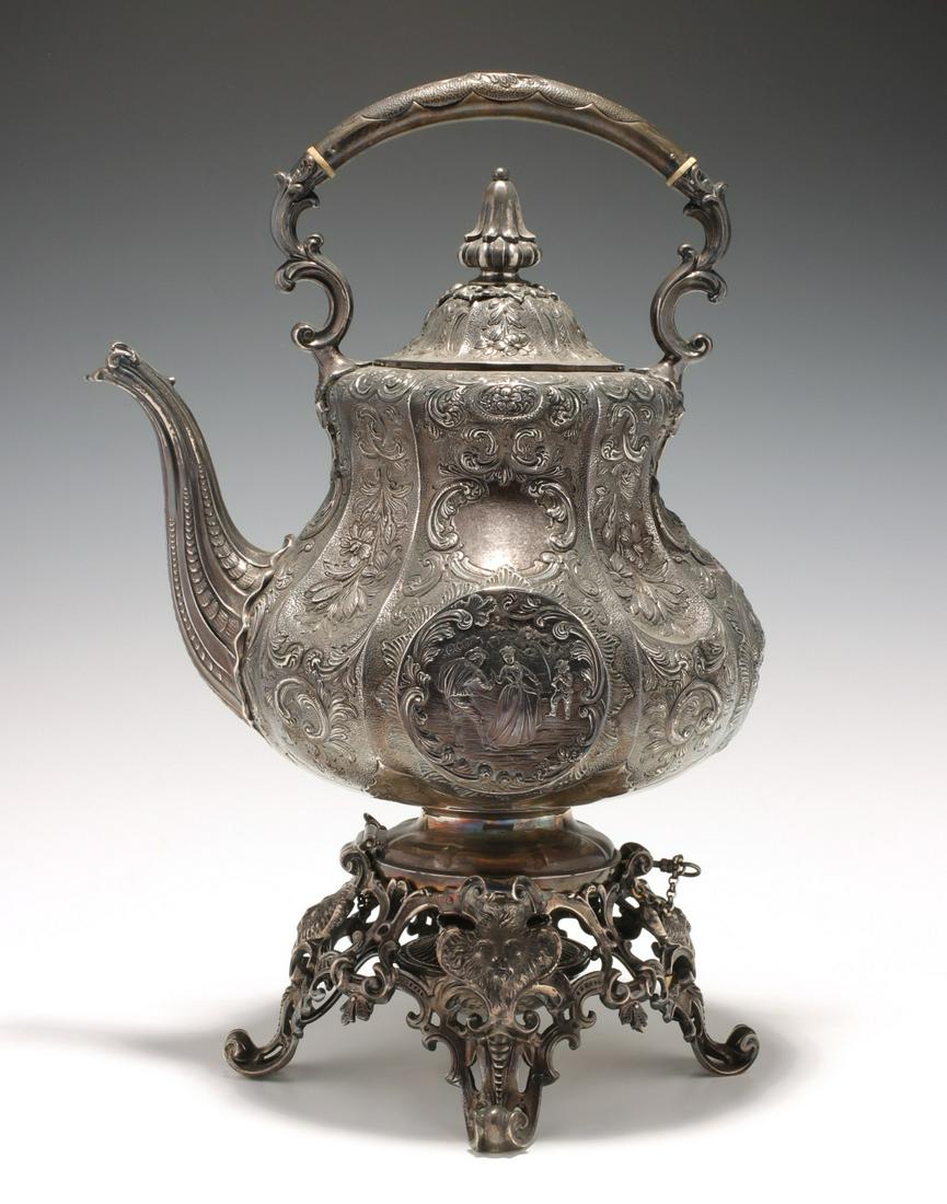 A LARGE 1849 LONDON STERLING SILVER TIPPING KETTLE (1 of 20)