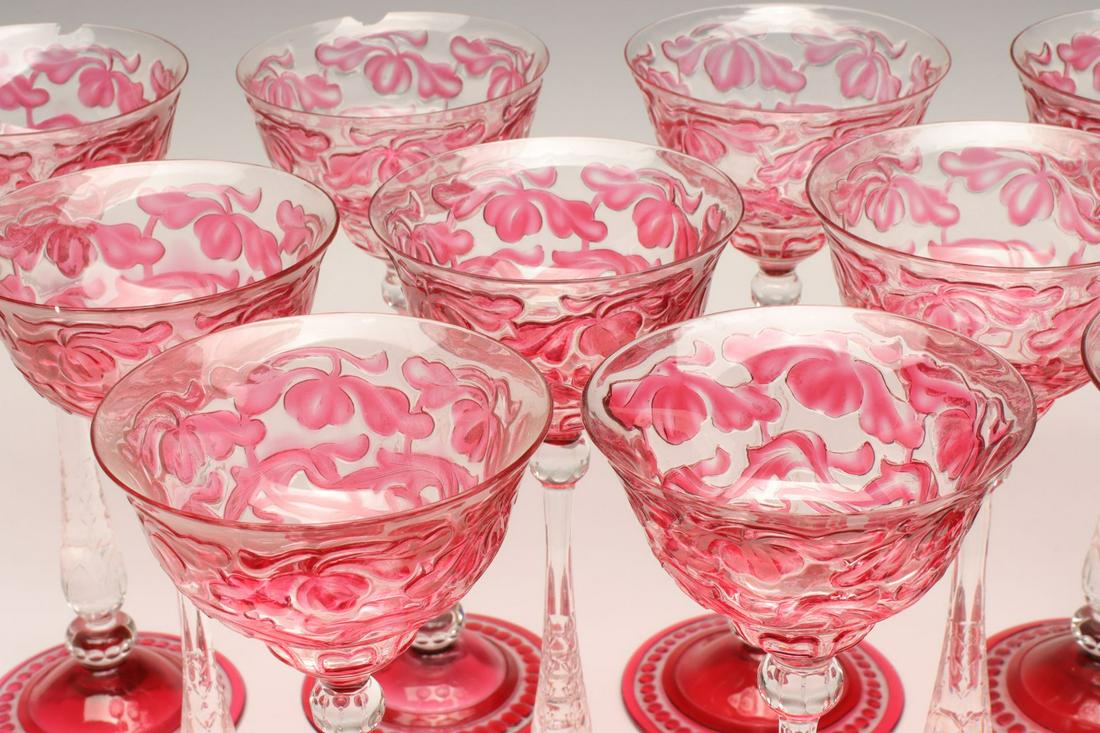 EXTRAORDINARY CRANBERRY CUT TO CLEAR ART GLASS STEMS (1 of 20)