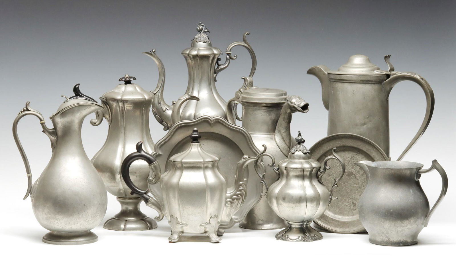 A TEN PIECE COLLECTION OF ANTIQUE PEWTER (1 of 20)