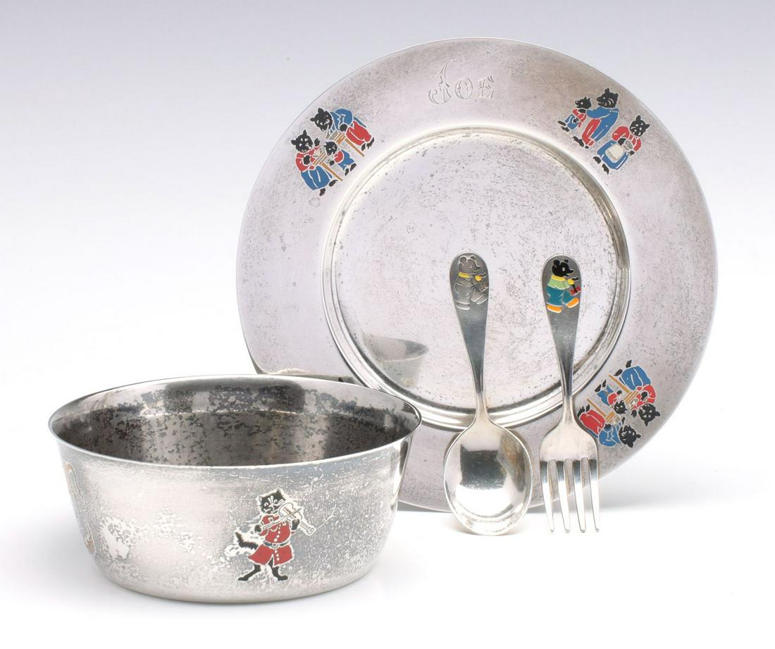 A BARBOUR SILVER ENAMELED STERLING CHILD'S FEEDING SET (1 of 17)