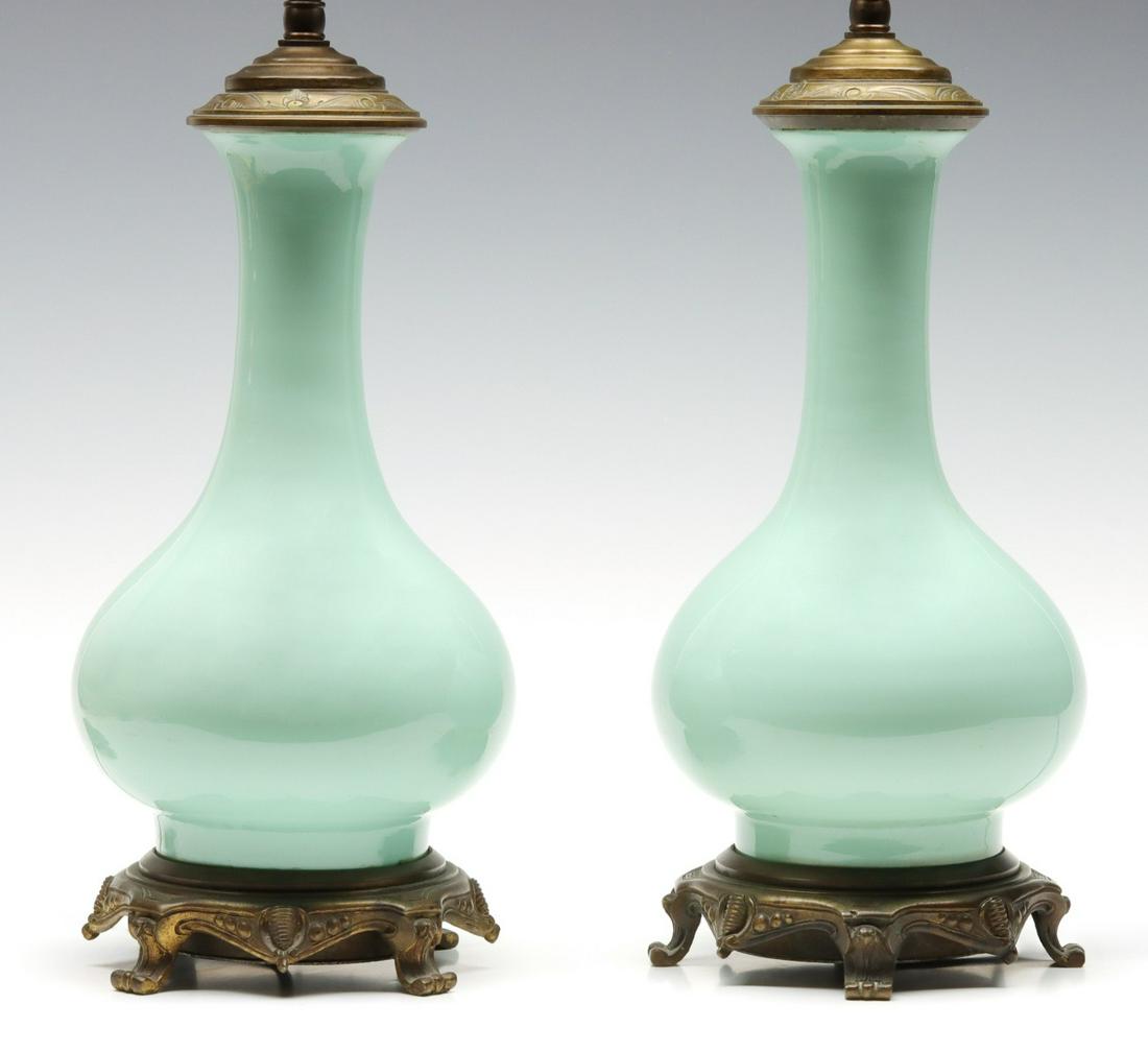 A PAIR EARLY 20TH CENTURY CELADON GLAZE TABLE LAMPS (1 of 12)