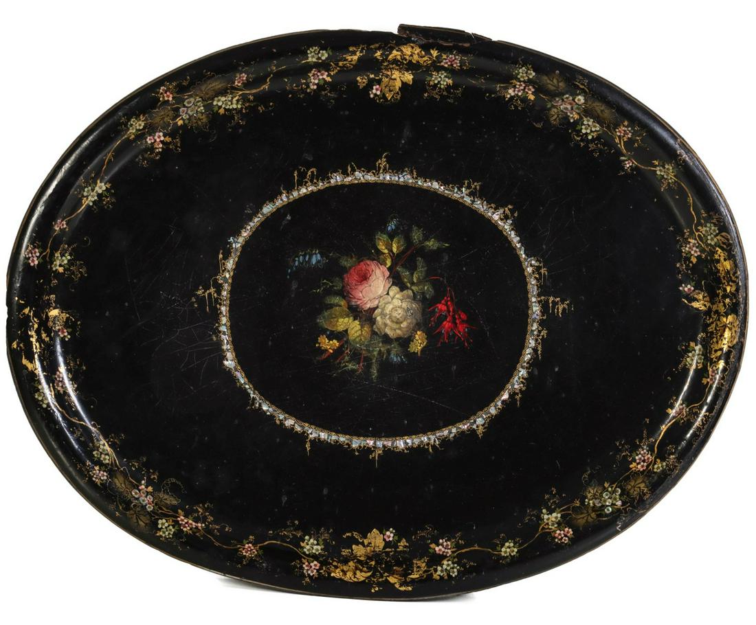 A 19TH CENTURY VICTORIAN PAPIER MACHE OVAL TRAY (1 of 11)