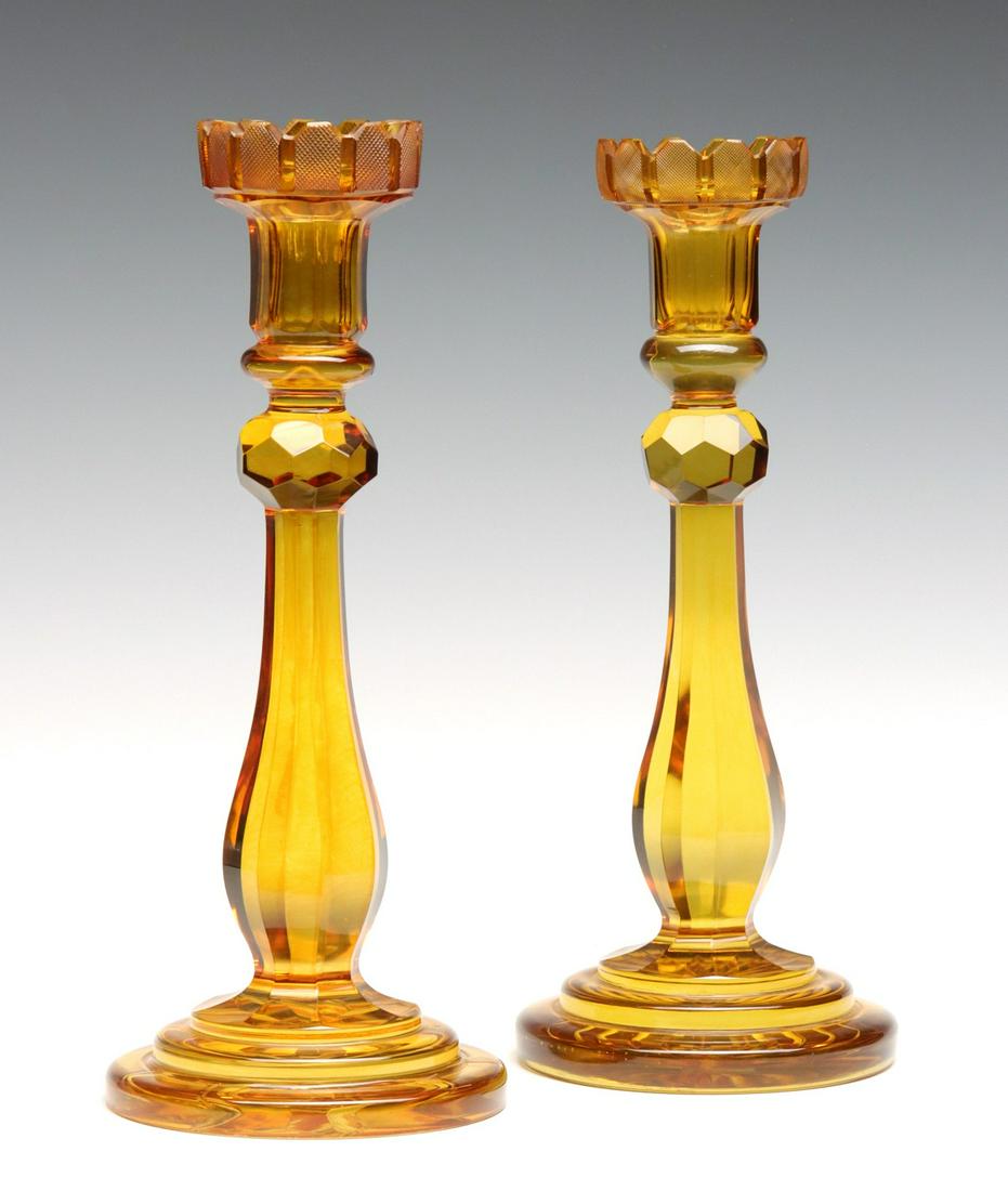 A PAIR 19TH C. BOHEMIAN CUT AND POLISHED CANDLESTICKS (1 of 10)