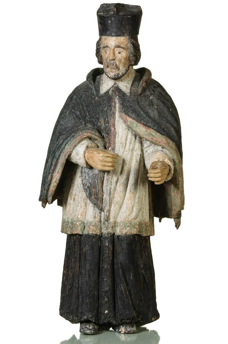 AN 18C. CARVED AND GESSOED FIGURE ST. JOHN NEPOMUCENE (1 of 14)