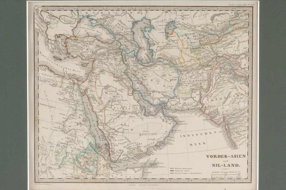 THREE 19TH CENTURY MAPS OF THE MIDDLE EAST AND TURKEY: Includes an 1822 'Reign of Solomon' map, published by Carey & Lea, Philadelphia, matted, 10 x 8 inch sight size; also 'Turkey,' by Carey and Lea in 1822, same sight size; and an 1869 Stieler map, 'The