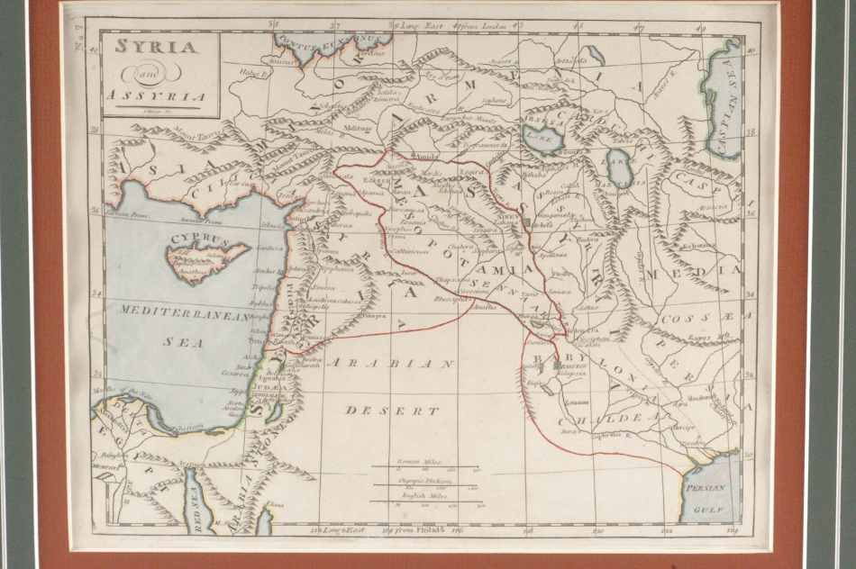 TWO 19TH CENTURY MAPS OF PERSIA AND SYRIA: Includes an 1822 map of Persia by Carey and Lea, from 'The Juvenile Atlas,' professionally matted, 7.75 x 9.75 inch sight size; and an 1822 era map of Syria and Assyria, also matted, 8 x 10.25 inch si