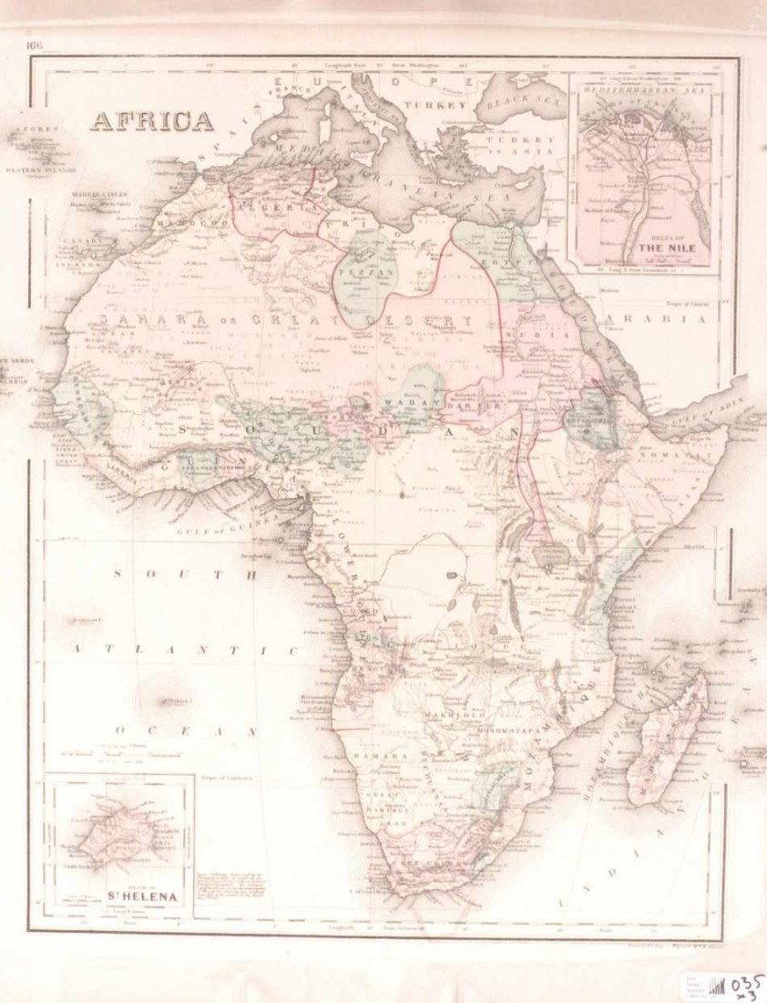 THREE 19TH & 20TH CENTURY MAPS OF AFRICA: Includes a nice 1895 Rand, McNally map of Abyssinia (Ethiopia), from 'Atlas of the World,' professionally matted, 13 x 10.25 inch sight size. A much larger National Geographic map of Africa, 1922, unm