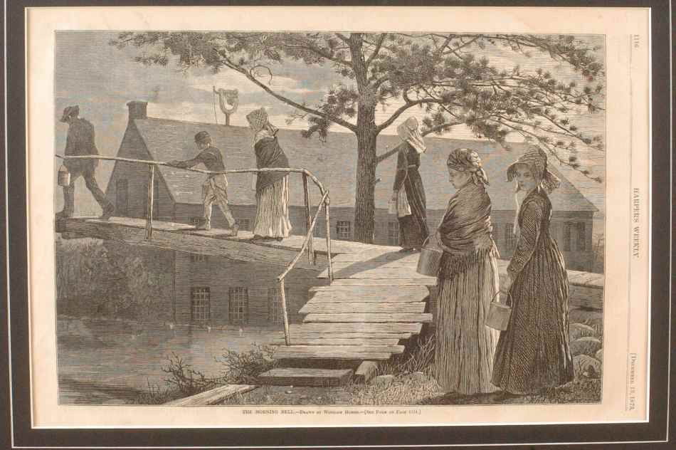 WINSLOW HOMER HARPER'S WEEKLY WOOD ENGRAVINGS: Winslow Homer (1836-1910). Includes 'The Morning Bell,' from Dec 13, 1873; 'Spring Blossoms,' May 21, 1870. Professionally matted in archival quality materials, 10 x 15 inch sight sizes.