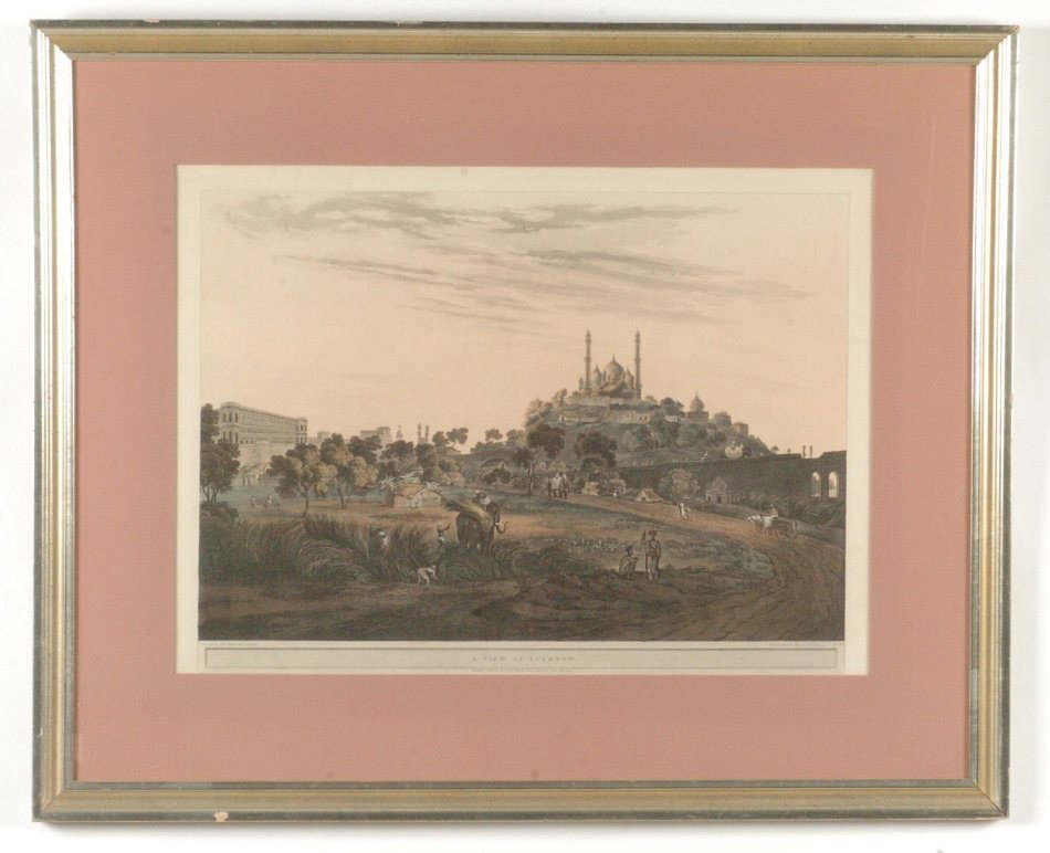 HENRY SALT AND D. HAVELL ENGRAVING 'VIEW AT LUCKNOW,' 1: Titled 'A View at Lucknow.' Aquatint-hand colored copperplate engraving by D. Havell, published by William Miller. 18.5 x 25.5 inch sight size. Professionally matted and framed in archival materials.