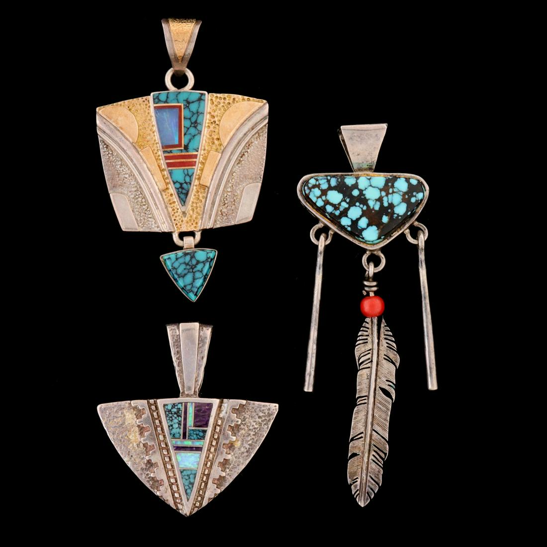 INLAID PENDANTS INCL. TRACEY/KNIFEWING WITH 14K (1 of 8)