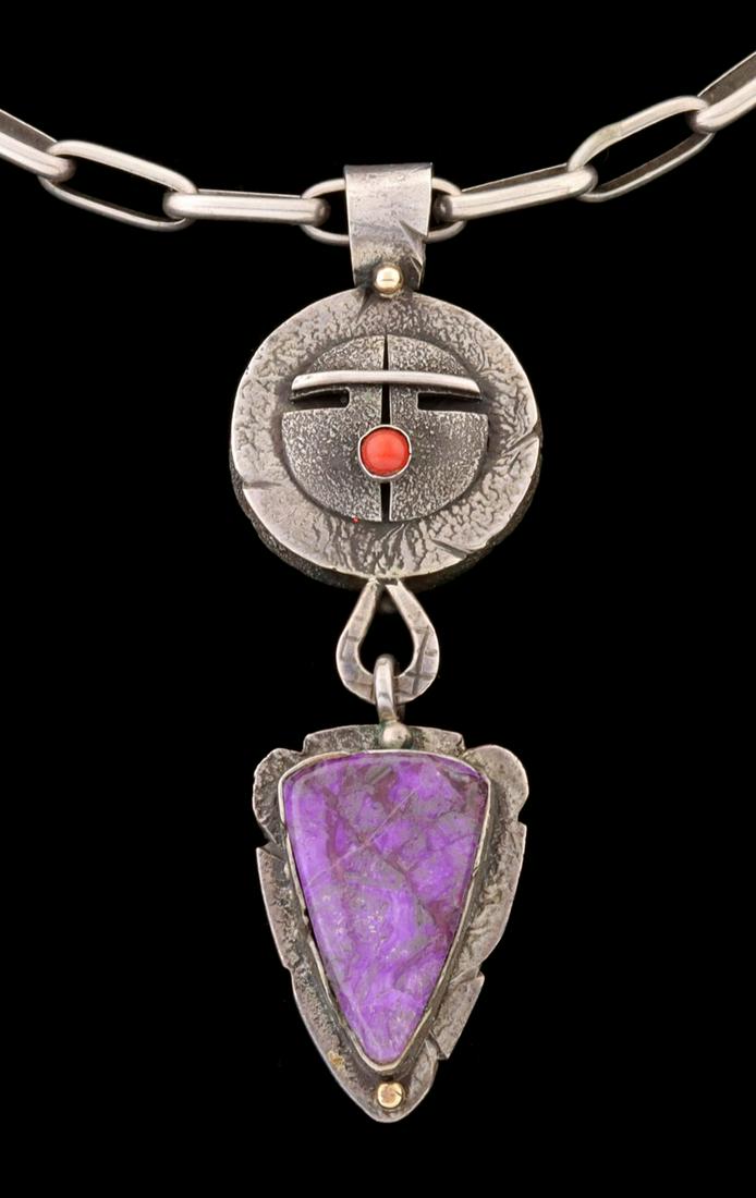 A JOLENE EUSTACE COCHITI ZUNI STERLING AND 18K NECKLACE (1 of 8)