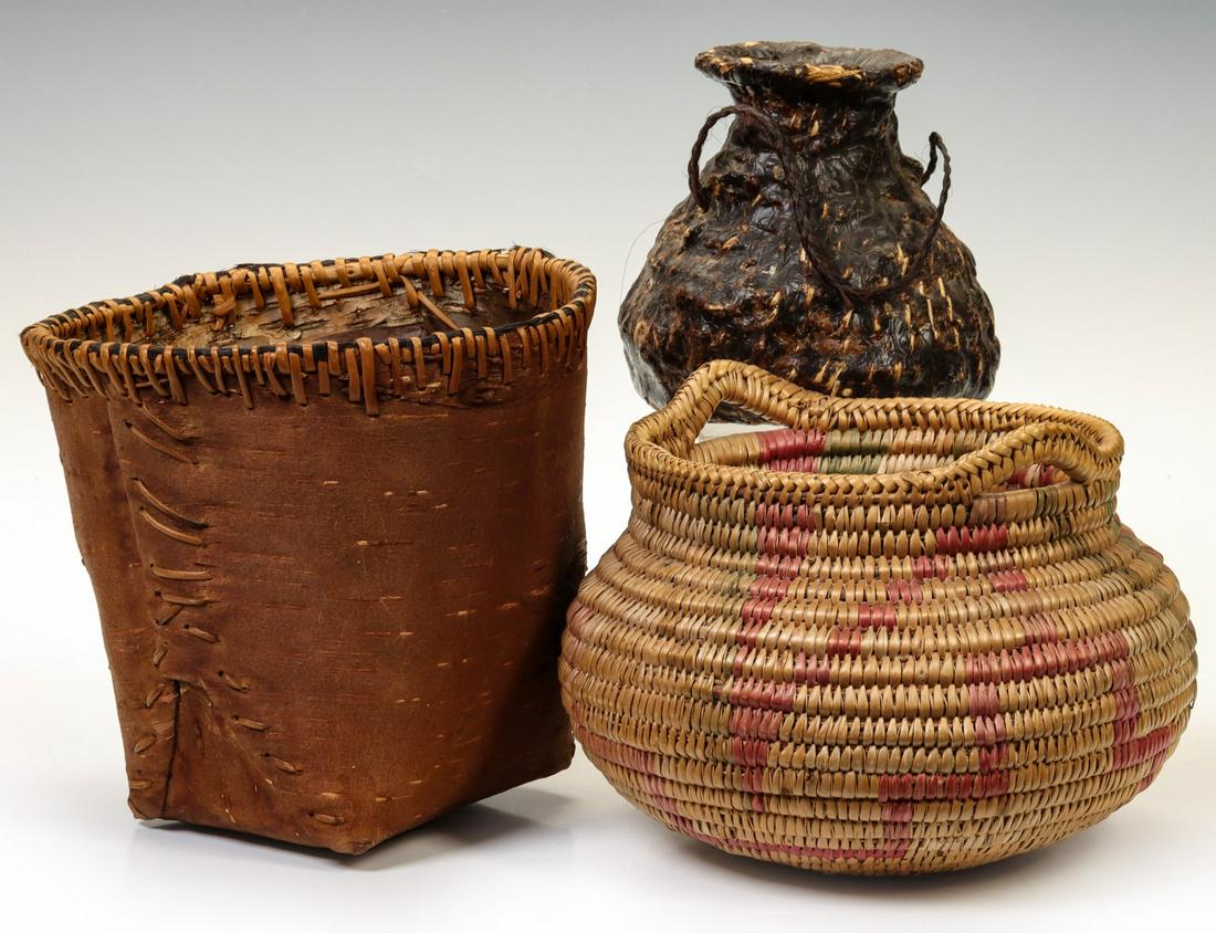 TWO APACHE BASKETS AND A BIRCH BARK CONTAINER (1 of 14)
