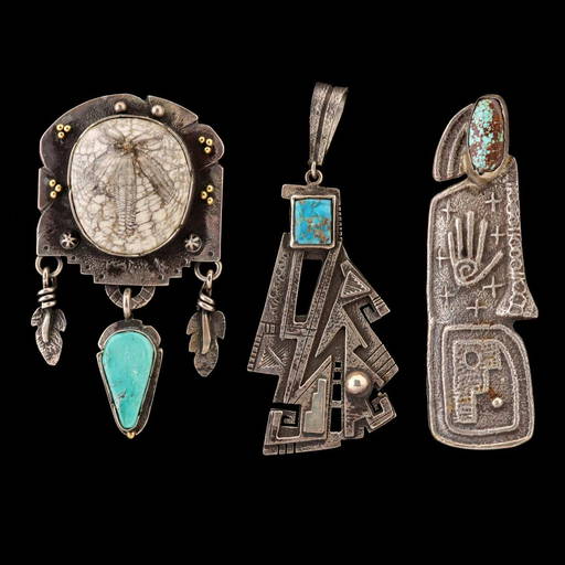 Three Native American Artist Signed Pendants
