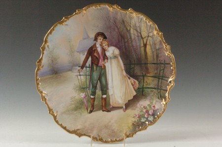 LARGE LIMOGES CHARGER WITH COURTING COUPLE: Measures 15.75 inches.