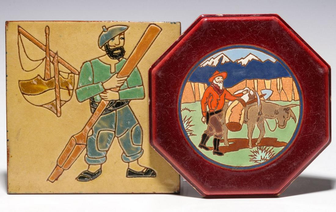A GLADDING McBEAN HERMOSA ART TILE, PLUS ANOTHER (1 of 4)