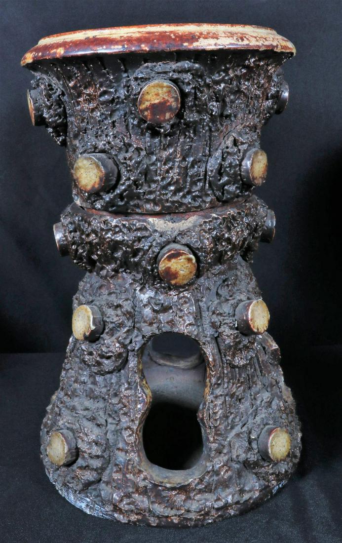 A 19C. FRENCH FAUX BOIS STONEWARE JARDINIERE & PEDESTAL (1 of 3)