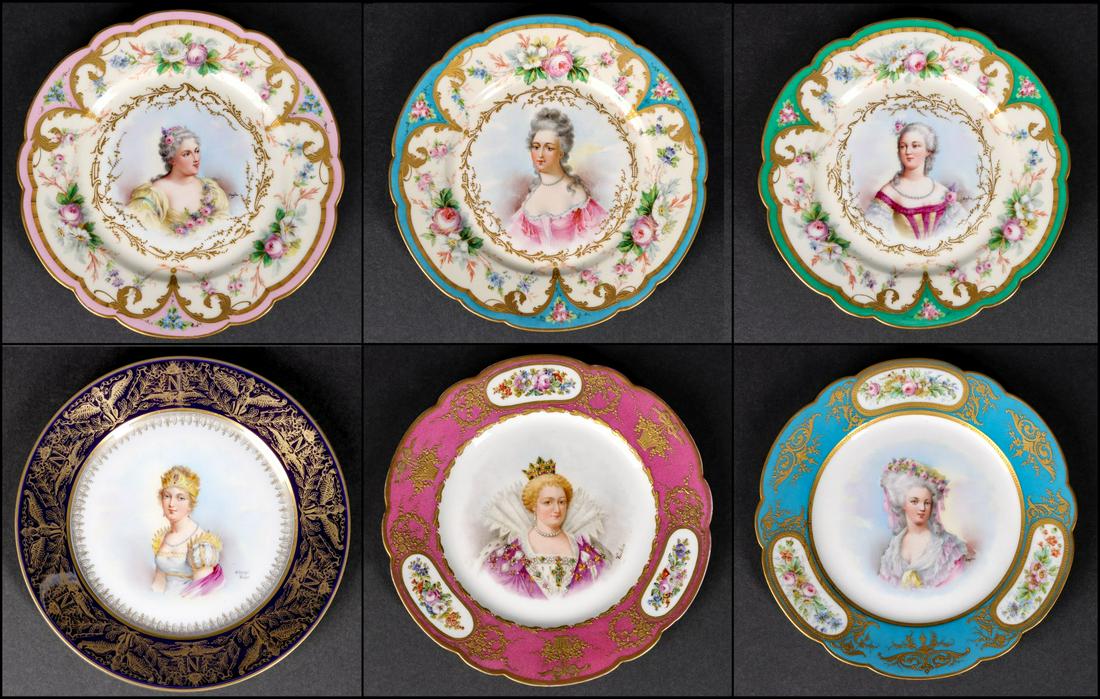 SIX EXCEPTIONAL ARTIST SIGNED SEVRES PORTRAIT PLATES (1 of 13)