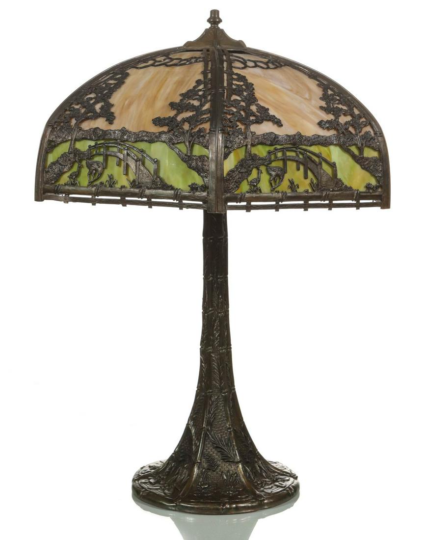 AN ELABORATE EARLY 20C PANEL LAMP ATTRIBUTED TO RAINAUD (1 of 11)