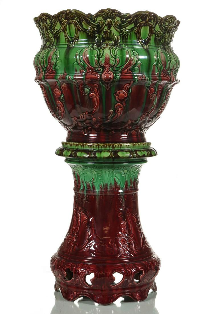 A LARGE MIDWESTERN ART POTTERY JARDINIERE AND PEDESTAL (1 of 10)