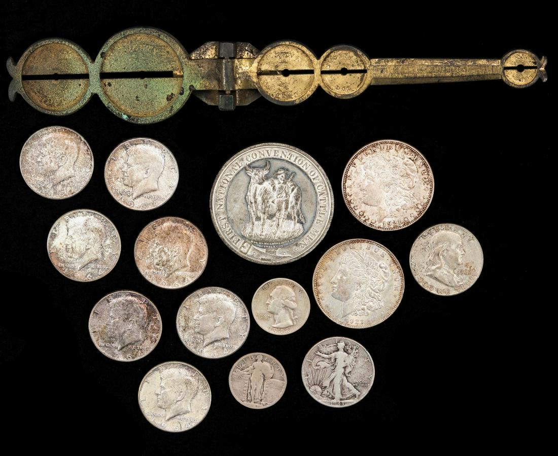 US SILVER COINS & MEDAL, MORGAN DOLLARS, COIN SCALES (1 of 12)