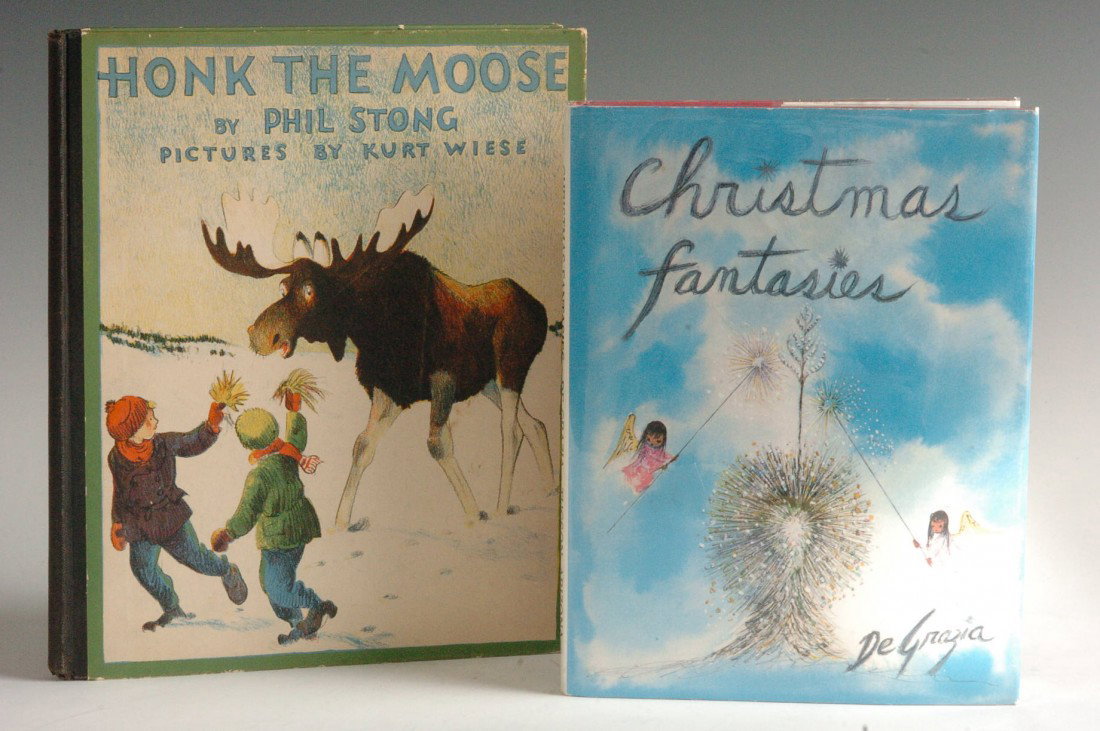 Two Children's Novels, Honk the Moose, Christmas Fantas: Includes 'Honk: The Moose,' by Phil Stong, pictures by Kurt Wiese, published by Dodd, Mead & Co, 1936, 4to, hardcover, 80 pp. Also a signed artist's proof edition first printing of 'Christmas Fantasie