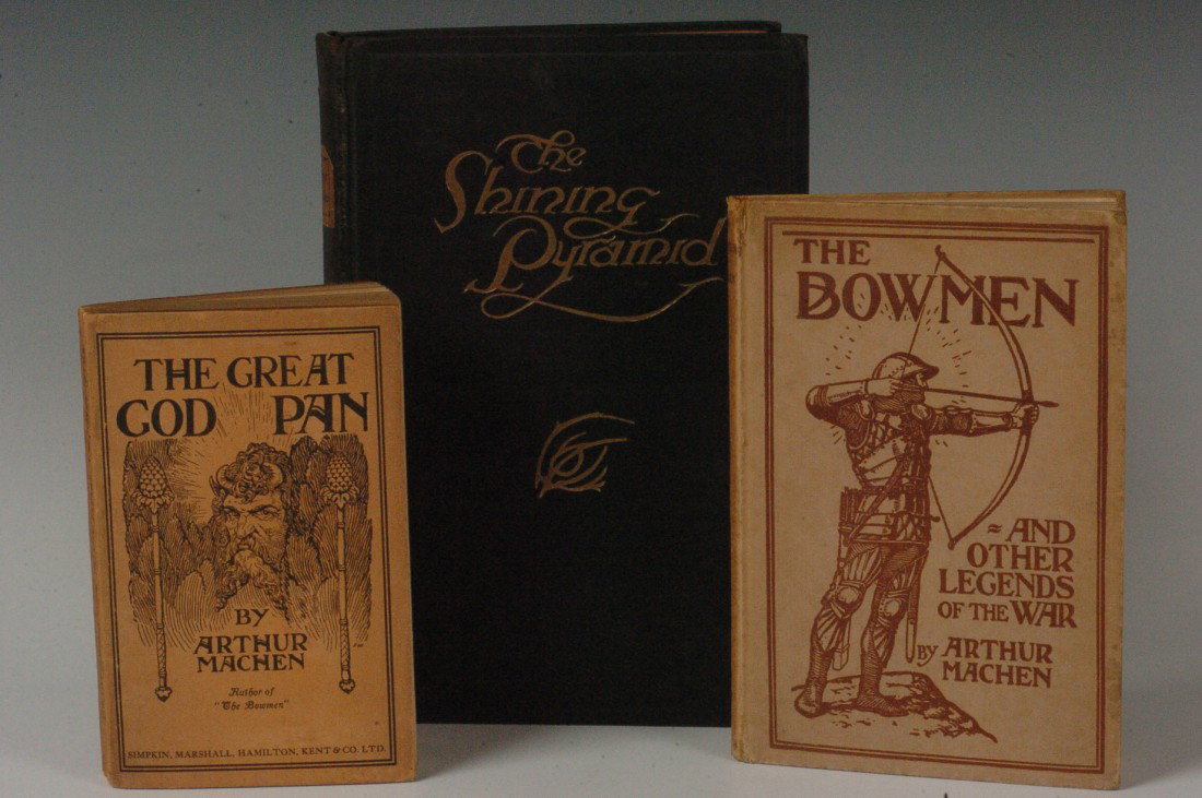 Machen, Arthur, The Great God Pan, The Bowman, The Shin: Includes 'The Great God Pan,' January 1916 edition, Simpkin, Marshall, Hamilton, Kent & Co., cardstock cover, pocket size. 'The Bowmen and Other Legends of the War,' G.P. Putnam's Sons, 1915, 8vo, 77 