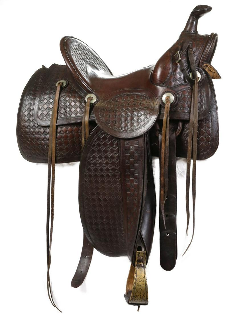 A HANDSOME EARLY HIGH BACK SADDLE STAMPED C. P. SHIPLEY (1 of 12)