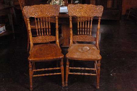 SET FIVE ANTIQUE OAK PRESSED BACK CHAIRS WITH NORTHWIND - SET FIVE ANTIQUE OAK PRESSED BACK CHAIRS WITH NORTHWIND