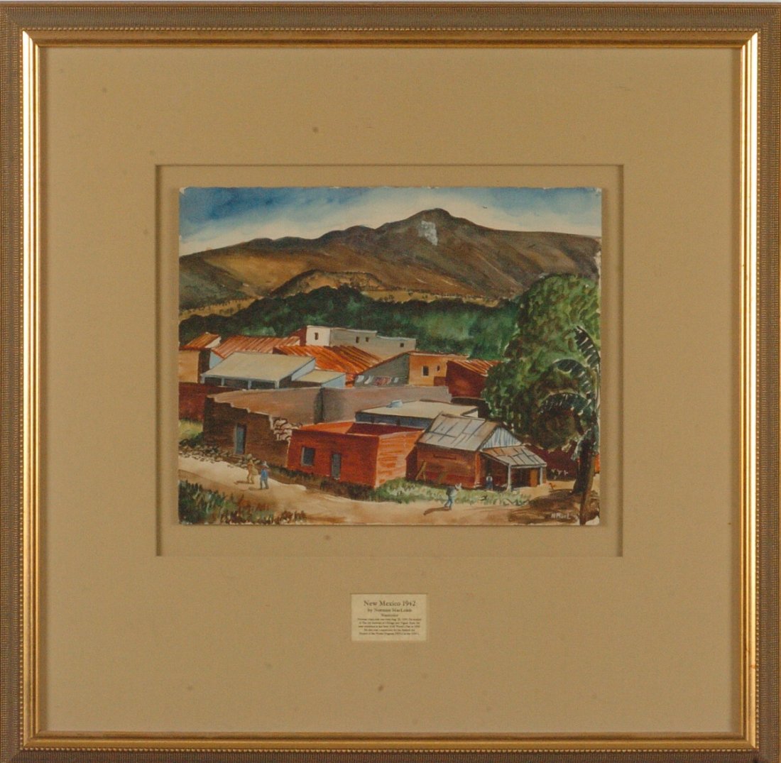 *NORMAN MacLEISH (1890 - 1975) NEW MEXICO WATERCOLOR 19: Signed lower right and dated '42. Norman MacLeish exhibited at The Chicago Art Institute (medal 1938) and the New York World's Fair. He later served with the WPA as supervisor for artists in the Chica