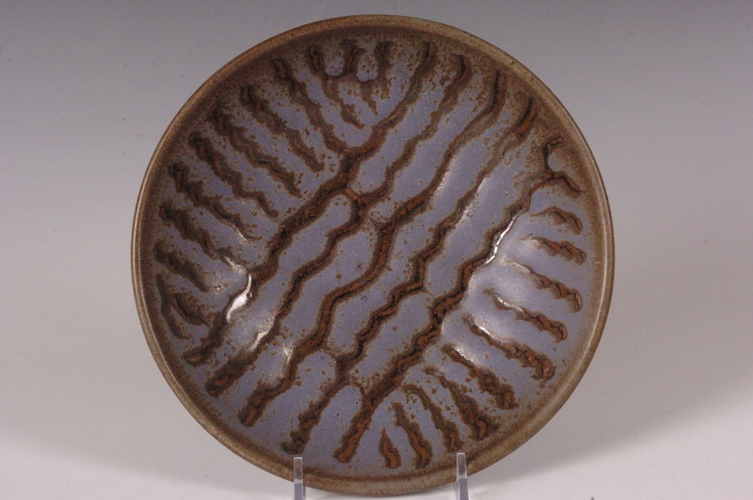 1959 HARDING BLACK (1912 - 2004) STUDIO POTTERY BOWL: With internal decoration of resist glazes, scratch signature and date of 1959, measures 2.25 x 8 inches