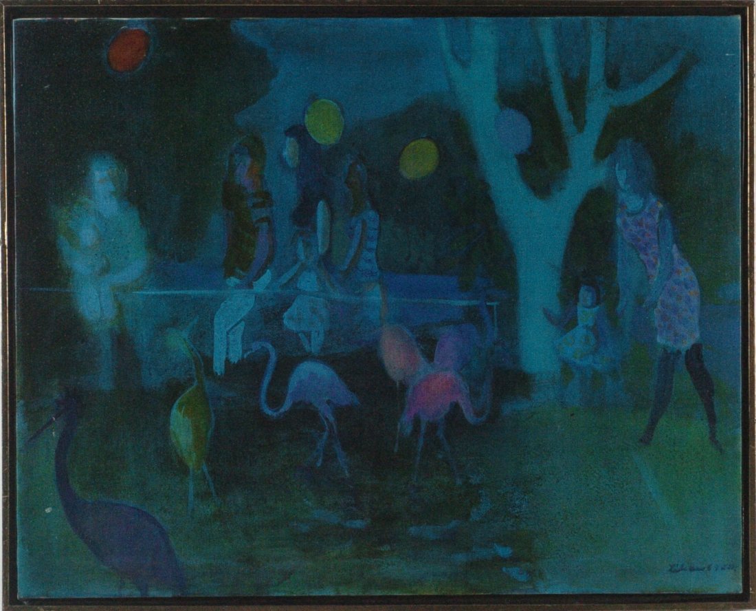 GUSTAV LIKAN (1912 - 1998) ACRYLIC ON CANVAS: Titled canvas size of 24 x 30 inches with an overall framed size of 25.25 x 31.25 inches