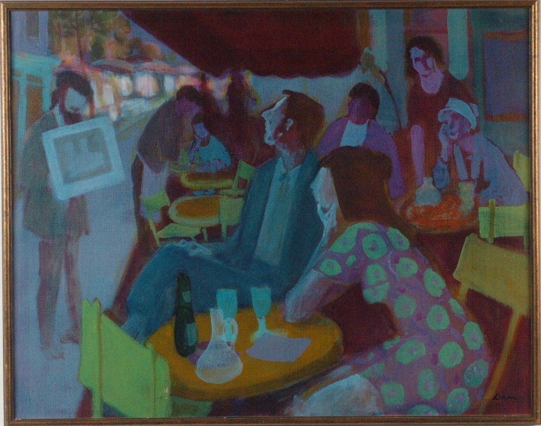 GUSTAV LIKAN (1912 - 1998) ACRYLIC ON CANVAS: Titled 'Montmarte', canvas size of 30 x 38 inches with an overall framed size of 31.50 x 39.50 inches