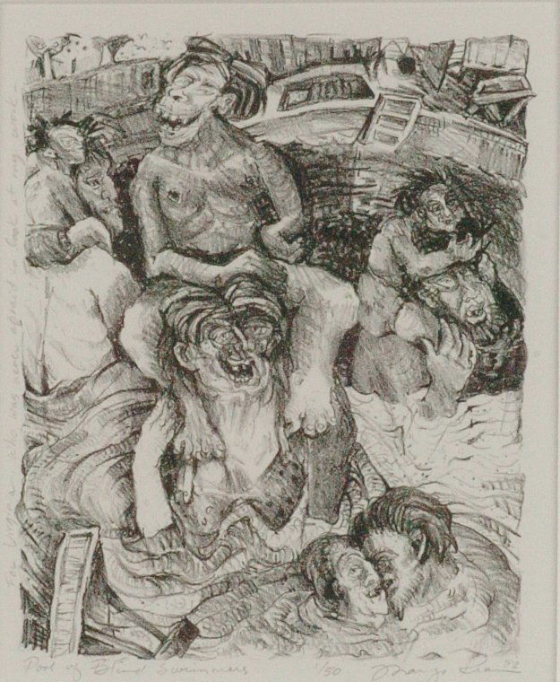 MARGO KREN (BORN 1939) PENCIL SIGNED LITHOGRAPH: Titled 'Pool of Blind Swimmers' lower left, signed lower right with a date of '82, this is number 1 of the edition totaling only 50. This same image is held in the Spencer Museum of Art at the Univers