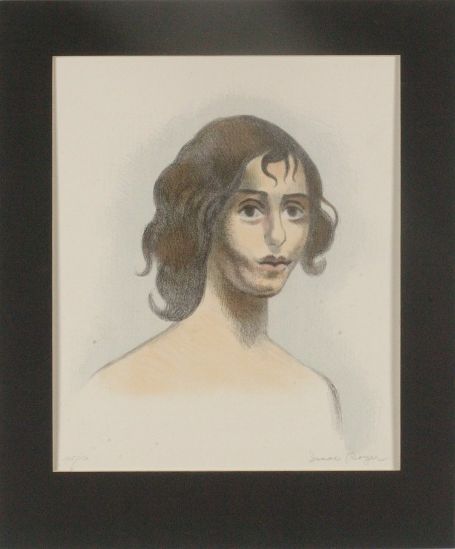 ISAAC SOYER (1902 - 1981) COLORED LITHOGRAPH: Signed lower right, edition of 150, GIRL, sight size of 18 X 15.25 inches through the mat with an overall framed size of 24 X 20 inches