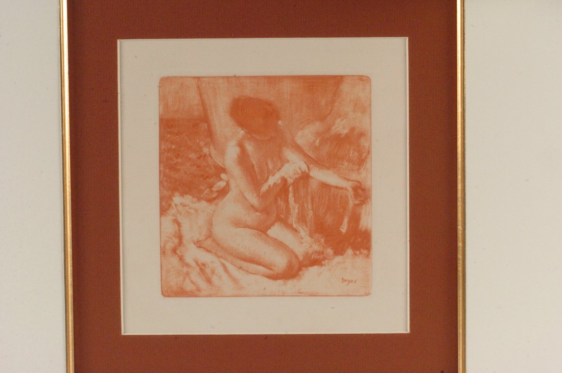 AFTER EDGAR DEGAS (1881-1973) ETCHING C. 1900 BATHER: For PAN Magazine circa 1900, sight size of 8.25 x 8 inches through the mat with an overall framed size of 18 x 17 inches