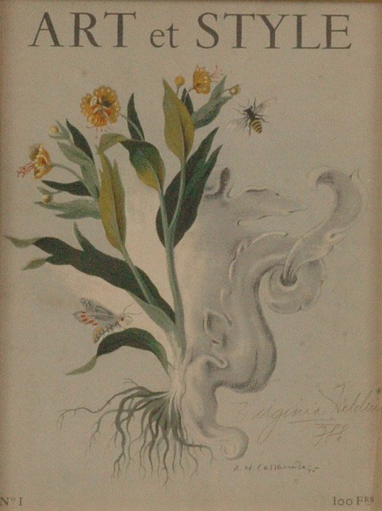 ART ET STYLE FEB, 1945 COVER SIGNED VIRGINIA HIELDING: A. M. CASSANDRE (1901 - 1968) , framed to a sight size of 11 X 8.5 inches through the mat with an overall framed size of 23 X 18.50 inches